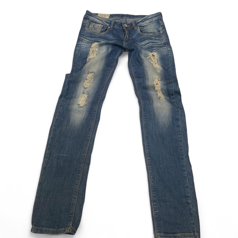 Machine Nouvelle Mode Distressed Skinny Jeans Blue Low Rise
